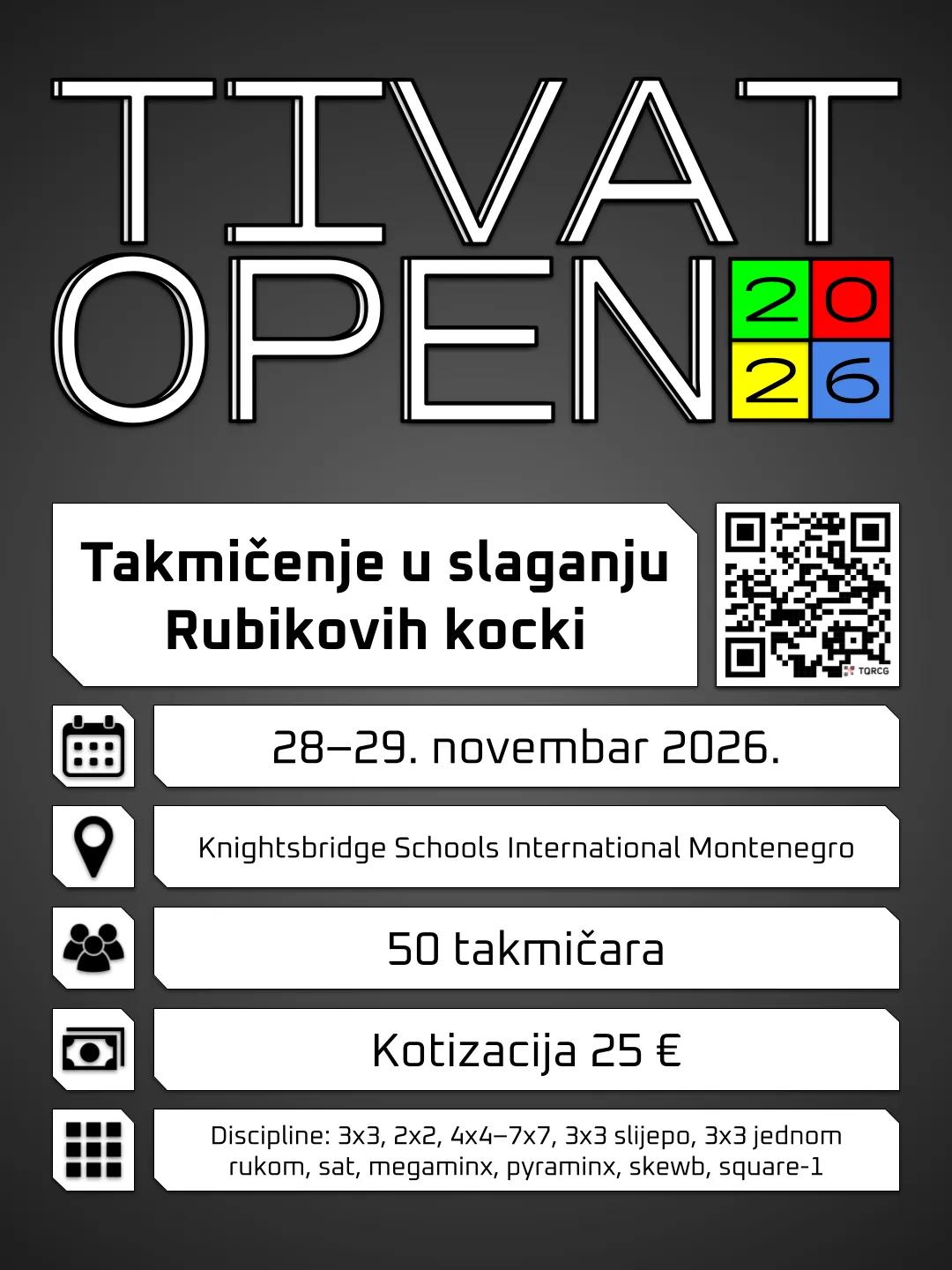Tivat Open 2026 — Zvanično WCA takmičenje!
